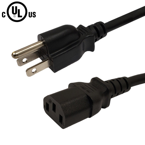 NEMA 5-15P to IEC C13 Power Cable - SJT Jacket - Black - 3ft - 18AWG