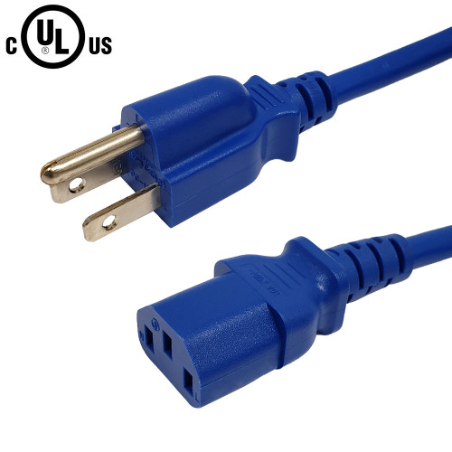 NEMA 5-15P to IEC C13 Power Cable - SJT Jacket - Blue - 1ft - 18AWG