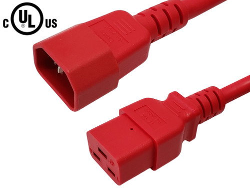 IEC C14 to IEC C19 Power Cable - 14AWG (15A 250V) - SJT Jacket - Red - 3ft