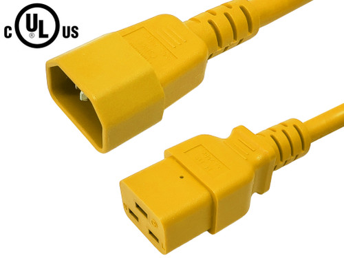 IEC C14 to IEC C19 Power Cable - 14AWG (15A 250V) - SJT Jacket - Yellow - 4ft
