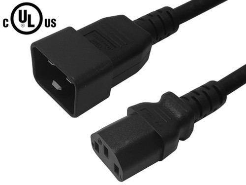 IEC C13 to IEC C20 Power Cable - SJT Jacket 250V 15A - 1ft - Black