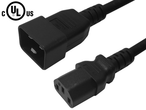 IEC C13 to IEC C20 Power Cable - SJT Jacket (250V 15A) - 8ft - Black
