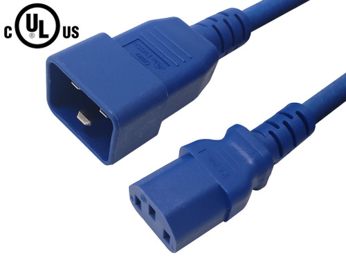 IEC C13 to IEC C20 Power Cable - SJT Jacket (250V 15A) - 12ft - Blue