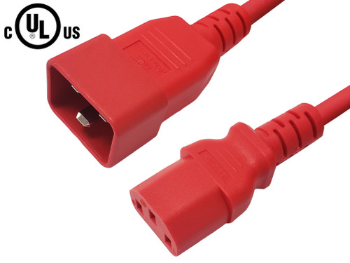 IEC C13 to IEC C20 Power Cable - SJT Jacket (250V 15A) - 4ft - Red