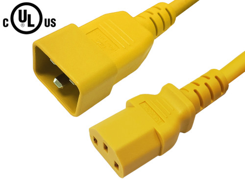 IEC C13 to IEC C20 Power Cable - SJT Jacket (250V 15A) - 3ft - Yellow