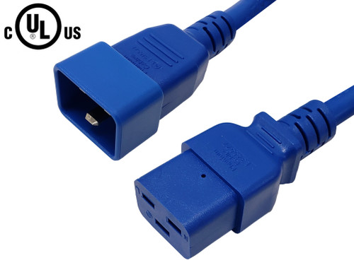 IEC C19 to IEC C20 Power Cable -12AWG (20A 250V) - SJT Jacket - Blue - 4ft