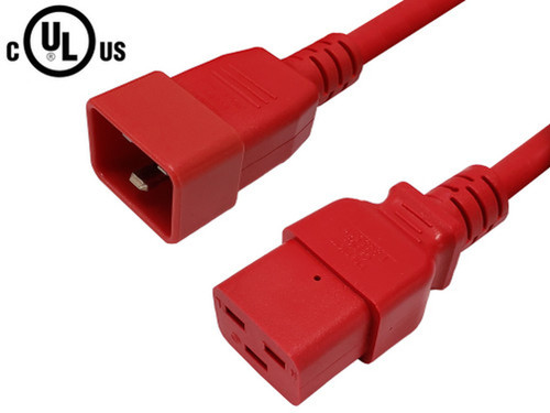 IEC C19 to IEC C20 Power Cable -12AWG 20A 250V - SJT Jacket - Black - 6ft