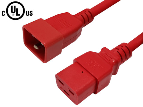 IEC C19 to IEC C20 Power Cable -12AWG (20A 250V) - SJT Jacket - Red - 2ft