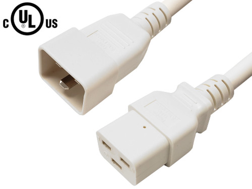 IEC C19 to IEC C20 Power Cable -12AWG (20A 250V) - SJT Jacket - White - 2ft