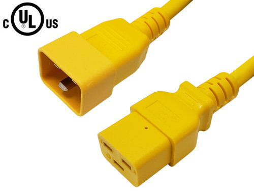 IEC C19 to IEC C20 Power Cable -12AWG (20A 250V) - SJT Jacket - Yellow - 2ft