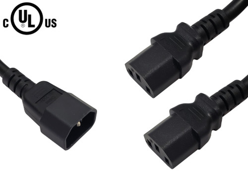 IEC C14 to 2x IEC C13 Power Splitter Cable - SJT - 6ft - 18AWG