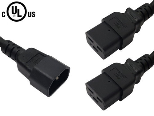 IEC C14 to 2x IEC C19 Power Splitter Cable - SJT - 3ft - 14AWG