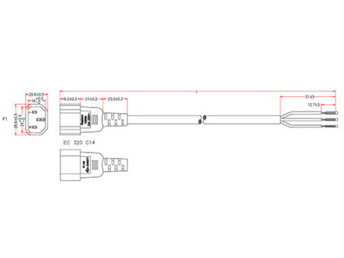 C14 to ROJ Power Cable - SJT - 6ft - 16AWG