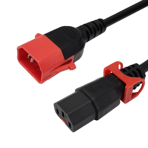 IEC LOCK C13 Slimline to C14 Dual Locking Universal Power Cable - H05VV-F / SJT Jacket - 1.0MM²  / 17AWG - 2ft