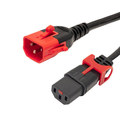 IEC LOCK C13 Slimline to C14 Dual Locking Universal Power Cable - H05VV-F  SJT Jacket - 10MM²   17AWG - 2ft