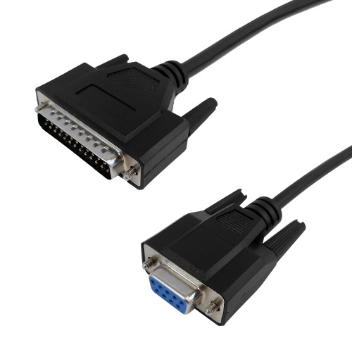 DB9 Female to DB25 Male Serial Cable - Null-Modem - 10ft