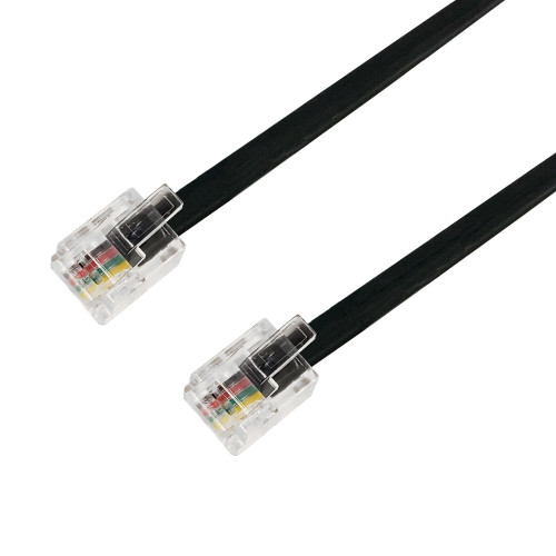 RJ11 Modular Data Cable Straight Through 6P4C - 28AWG - 7ft - Black