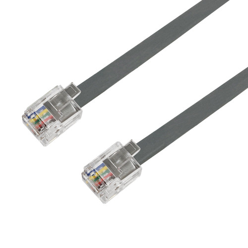 RJ12 Modular Data Cable Straight Through 6P6C - 28AWG - 1ft - Silver