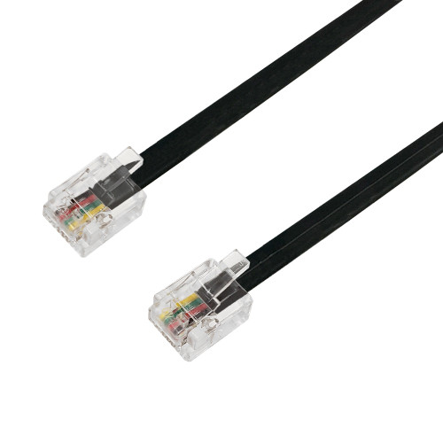 RJ11 Modular Telephone Cable Cross-Wired 6P4C - 28AWG - 7ft - Black