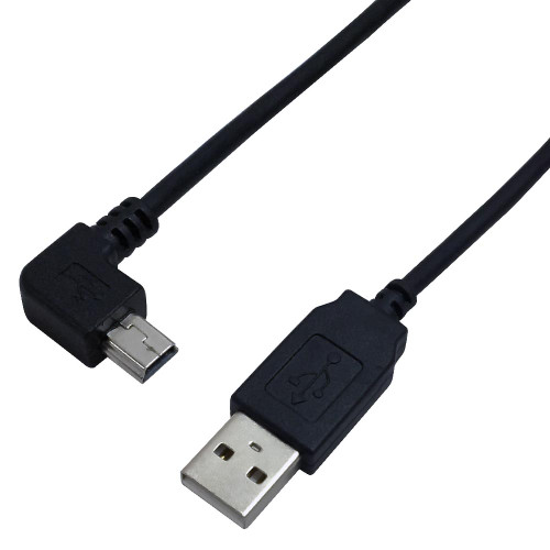 USB 2.0 A Straight Male to Mini-B 5-Pin Right Angle Cable - Black - 1ft