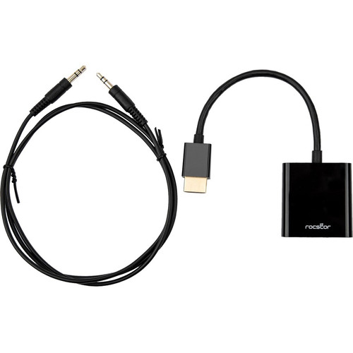Rocstor Premium HDMI to VGA + 3.5mm Audio Adapter - 3" HDMI/Mini-phone/VGA A/V Cable for Projector, Monitor, Desktop Computer, Tablet, (Fleet Network)