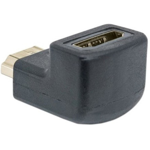 Manhattan HDMI Adapter 4K60Hz Premium High Speed Female to Male Upward 90 Angle Black Ultra HD 4k x 2k Fully Shielded Gold - 353519