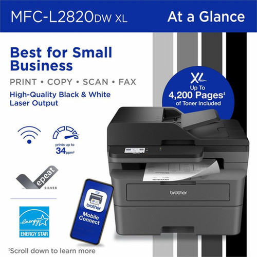 Brother MFCL2820DWXL Wireless Laser Multifunction Printer - Color - Gray - CopierFaxPrinterScanner - 34 ppm Mono79 ppm Color - x MFCL2820DWXL
