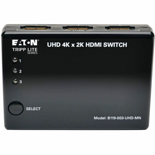 Tripp Lite by Eaton 3-Port HDMI Switch - 3840  2160 - 4K - 3 x 1 - Display Blu-ray Disc Player Gaming Console DVR TV - 1 x HDMI B119-003-UHD-MN
