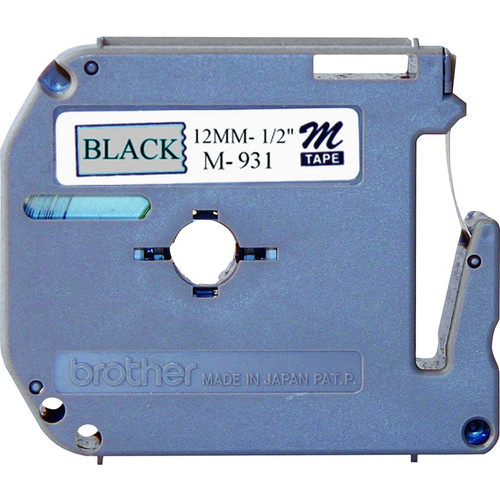 Brother P-touch Nonlaminated M Series Tape Cartridge - 1/2" Width x 26 1/5 ft Length - Direct Thermal - Black, Silver - 1 Each (Fleet Network)