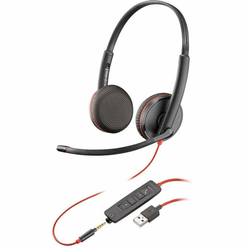 Poly Blackwire C3225 Headset - Stereo - Mini-phone (3.5mm) - Wired - 32 Ohm - 20 Hz - 20 kHz - On-ear, Over-the-head - Binaural - - ft (Fleet Network)