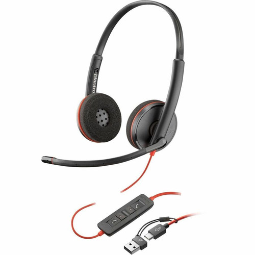 Poly Blackwire 3220 Stereo USB-C Black Headset + USB-C/A Adapter (Bulk) - Stereo - USB Type C, Mini-phone (3.5mm) - Wired - 32 Ohm - - (Fleet Network)