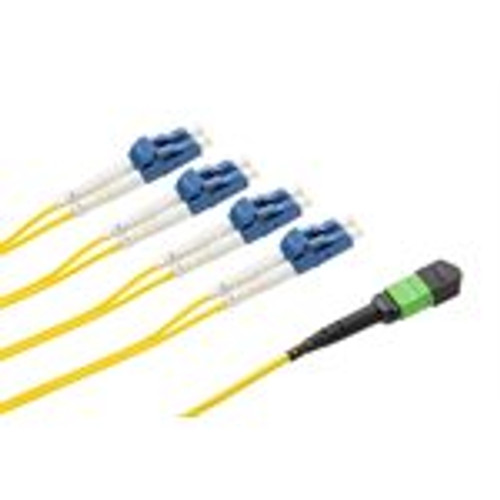 Optic.ca 1M Fiber Patch Cable OS2,8F MTP APC US Conec,SM,to 4x LC/UPC Duplex,2mm yellow Corning (S8MTPA4LCU01M2MM)