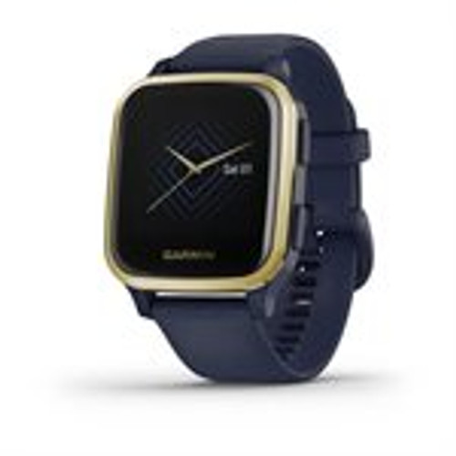 Garmin Venu Sq â€“ Music Edition Light Gold Aluminum Bezel with Navy Case and Silicone Band (010-02426-02)