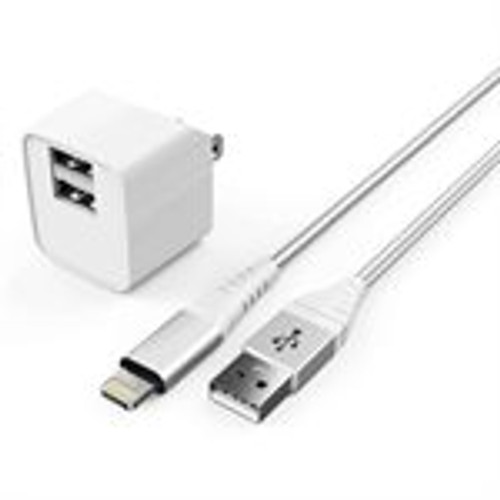LAX Dual USB Wall Charger 2.4A 2x USB-A with 6ft Apple MFi Lightning Cable White (CWLLMFI6WH)