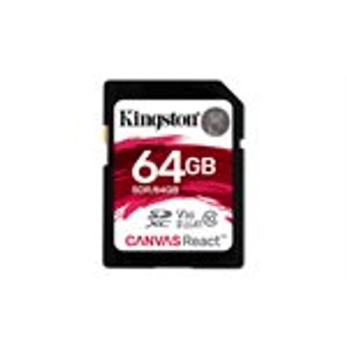 Kingston 64GB SDXC Canvas React 100R/80W CL10 UHS-I U3 V30 A1 Canada Retail (SDR/64GBCR)