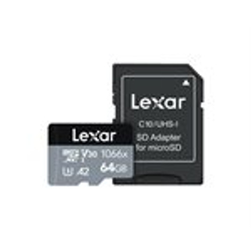 Lexar 64GB Professional 1066x microSDHC UHS-I Card w/SD Adapter Silver Series (LMS1066064G-BNANU)