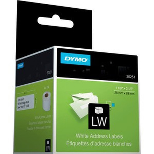 Dymo_White_Address_Labels_-_Permanent_Adhesive_-_3_12_Width_x_1_18_Length_-_Rectangle_-_Direct_Thermal_-_White_-_Paper_-_130__-__30251