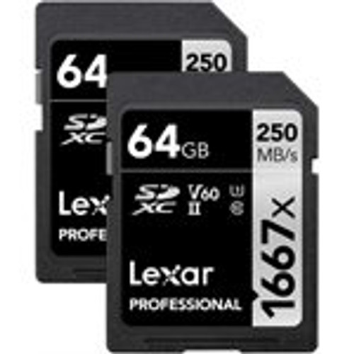 Lexar Professional 1667x 64GB (2-Pack) SDXC UHS-II Card (LSD64GCBNA16672)