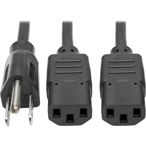 Tripp Lite 6ft Power Cord Y Splitter Cable 5-15P to 2xC13 10A 18AWG 6' - 125 V AC / 10 A - Black (Fleet Network)