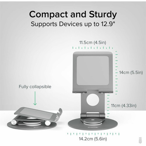 Plugable Swivel Tablet Stand Holder 360deg Rotating Base Tablet Holder for Phones and Tablets up to 129 - Adjustable and Foldable PT-STAND1