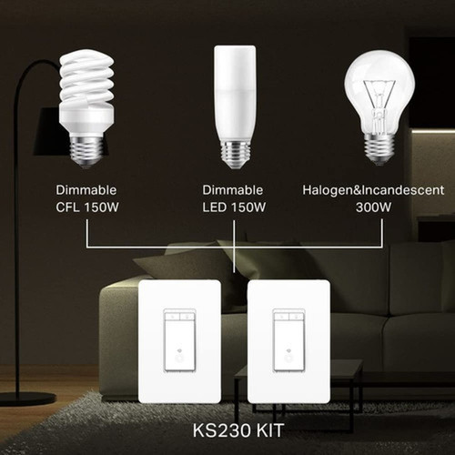 Kasa Smart WiFi Light Switch 3-Way Dimmer Kit - 3-way Switch - Light Control - Alexa Google Assistant SmartThings Supported - 120 V KS230 KIT