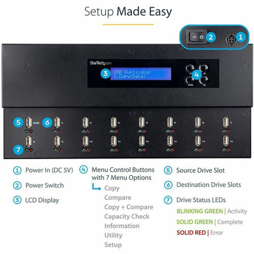 StarTechcom 115 Standalone USB Duplicator and Eraser - for USB Flash Drives - Flash Drive Duplicator - USB Copier - USB Thumb Drive USBDUPE115