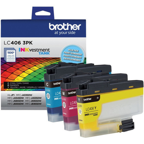 Brother INKvestment LC4063PK Original Standard Yield Inkjet Ink Cartridge - Cyan Magenta Yellow - 3 Pack - 1500 Pages Per LC4063PKS