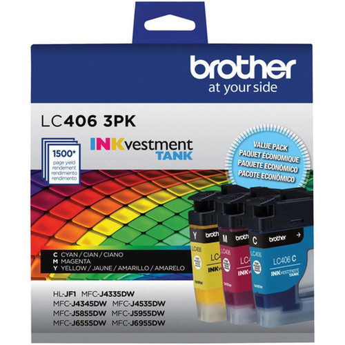 Brother INKvestment LC4063PK Original Standard Yield Inkjet Ink Cartridge - Cyan Magenta Yellow - 3 Pack - 1500 Pages Per LC4063PKS