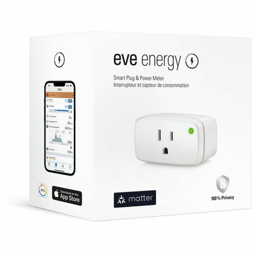 Eve Smart Plug - 1 x AC Power Plug - 1 x AC Power Receptacle - 120 V AC  15 A - Apple HomeKit SmartThings Alexa Google Home - 10037863