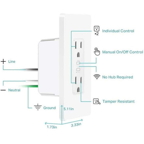 Kasa Smart Wi-Fi Power Outlet - Requires neutral wire and 24GHz Wi-Fi connection to work System requirement is Android 44 or iOS 2 KP200