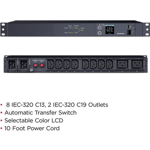 CyberPower ATS PDU24005 10-Outlets PDU - Metered Auto Transfer Switch - IEC 60320 C20 - 8 x IEC 60320 C13 2 x IEC 60320 C19 - 230 V - PDU24005