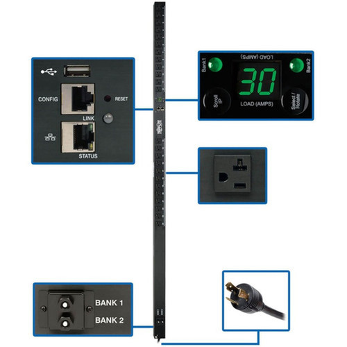 Tripp Lite by Eaton PDUMNV30LX 29kW Single-Phase Monitored PDU - Monitored - NEMA L5-30P - 24 x NEMA 5-1520R - 120 V AC - Network - PDUMNV30LX