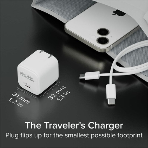 Plugable GaN USB C Charger Block 30W Portable Charger - Foldable Prongs PPS USBC Fast Charger for iPhone 14 iPad Pro Samsung S23 - PS-30C1W