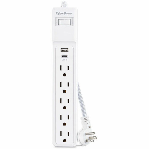 CyberPower P504UC 5-Outlets Surge SuppressorProtector - 5 x NEMA 5-15R 2 x USB - 500 J - 125 V Input - 5 V DC Output - 15 kA - 4 ft P504UC